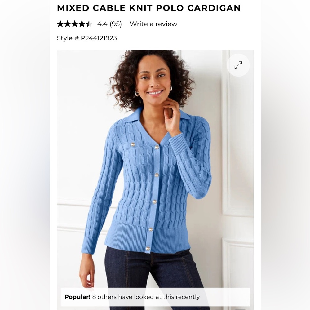 New NWT women’s XL Talbots mixed cable knit polo cardigan Blue wave plus